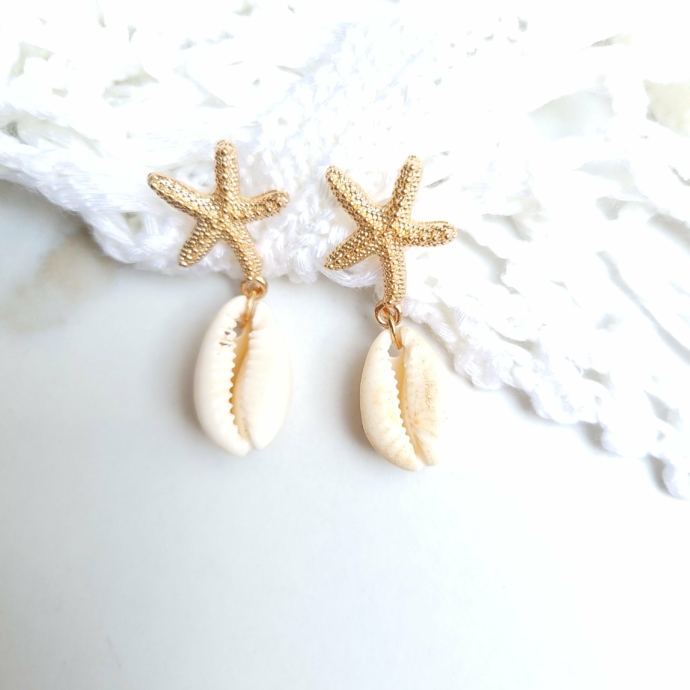 Rosegold csillag- kagyló fülbevaló 