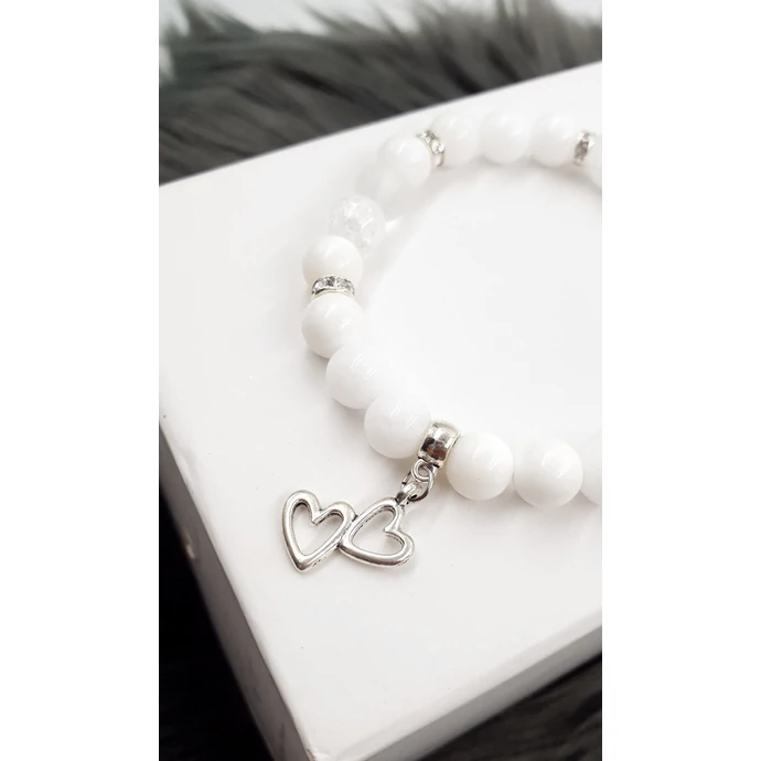 Hófehér kristálykarkötő dupla szivecske medállal_1