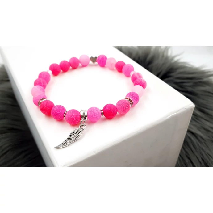 Angyalszárny pink achát ásványkarkötő