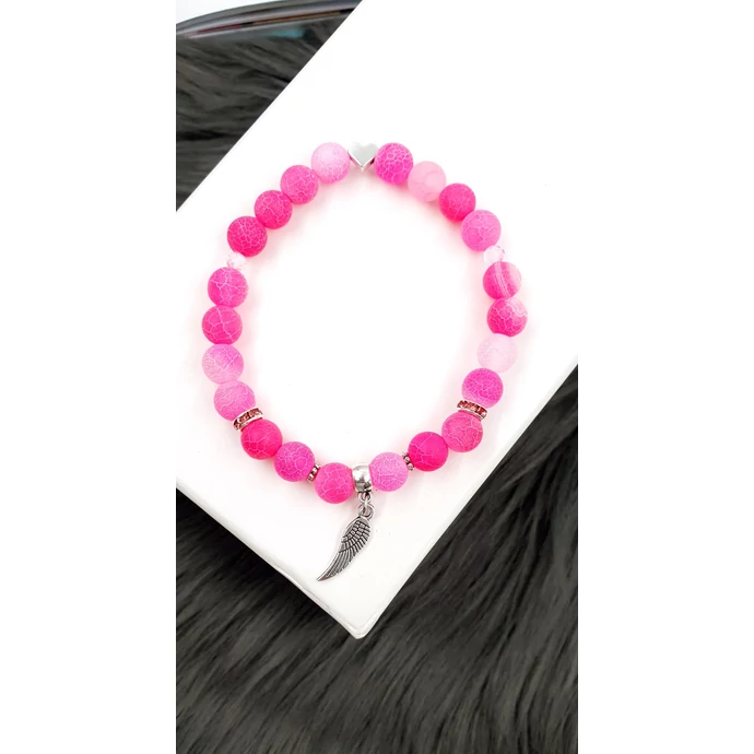 Angyalszárny pink achát ásványkarkötő_3