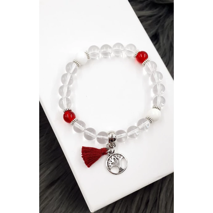 Hegyikristály ásványkarkötő életfa medállal