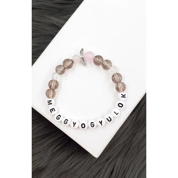 "Meggyógyulok" feliratos füstkvarc ásványkarkötő