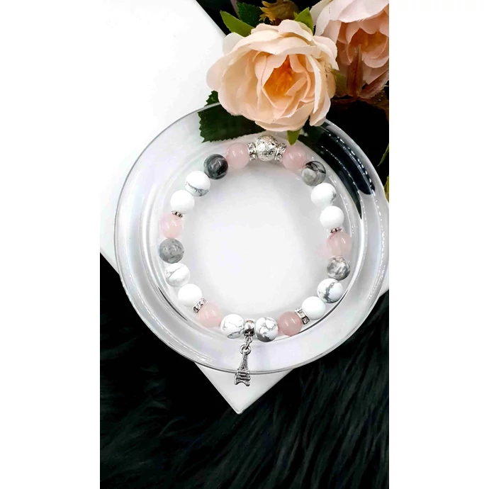 Eiffel-torony medálos ásványkarkötő