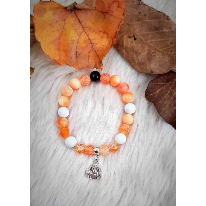 Halloween ásványkarkötő tök medálkával 