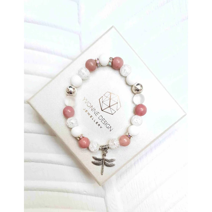 Szitakötő medálos ásványkarkötő