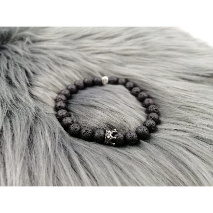 Férfi LUXURY lávakő ásványkarkötő koronával és betűvel_1