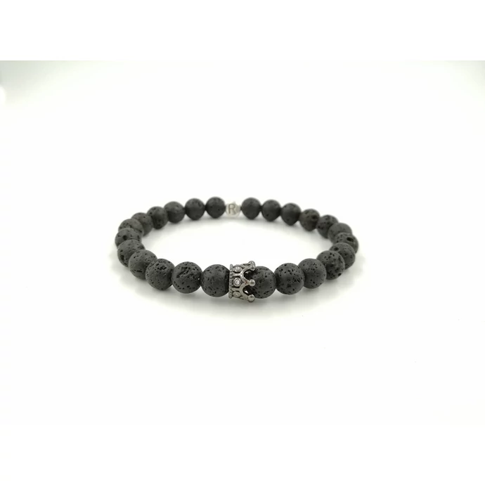 Férfi LUXURY lávakő ásványkarkötő koronával és betűvel_2