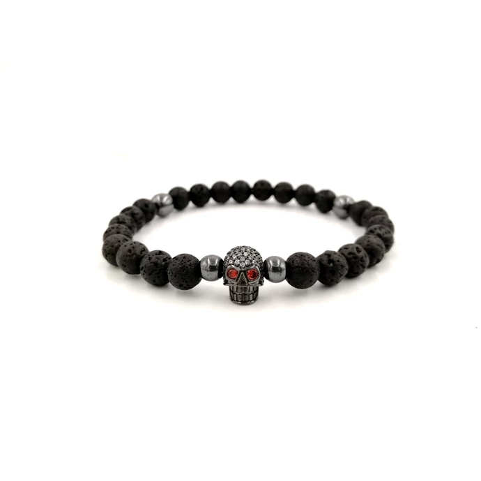  LUXURY koponya medállal díszített lávakő ásványkarkötő