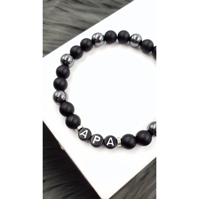 Ónix - Hematit ásványkarkötő "APA" felirattal_1