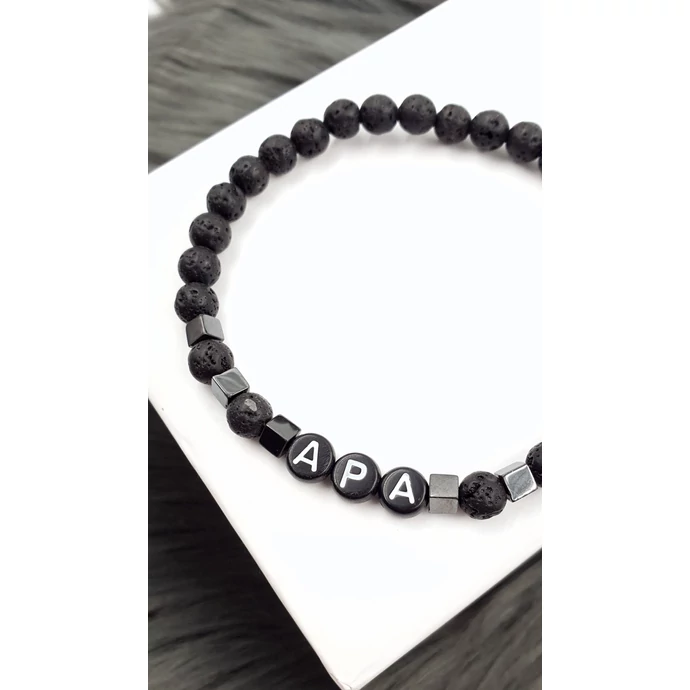 Lávakő - Hematit ásványkarkötő "APA" felirattal_2