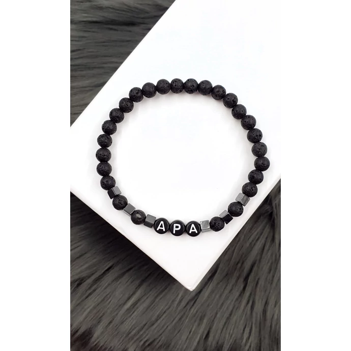 Lávakő - Hematit ásványkarkötő "APA" felirattal