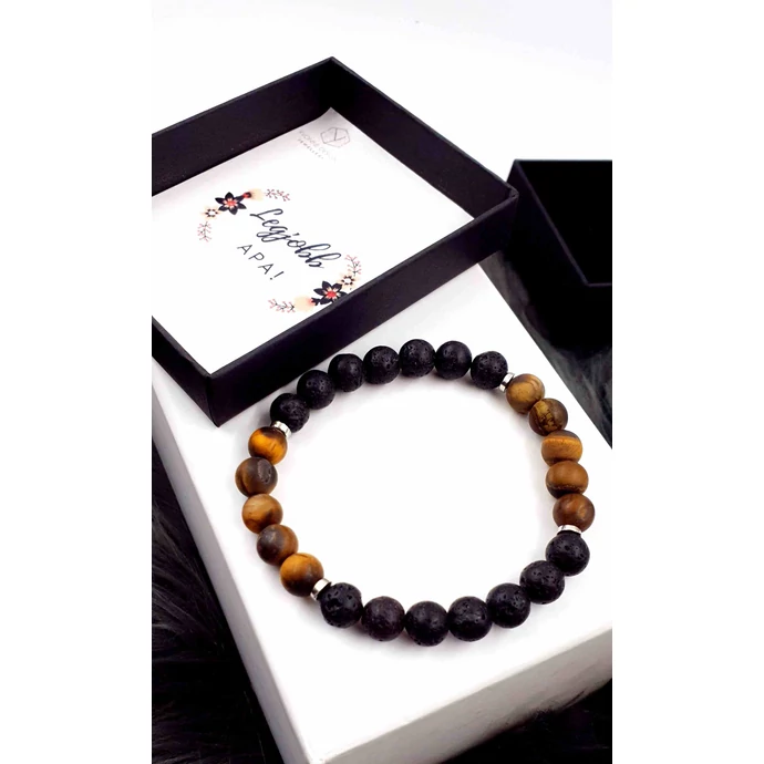 "Legjobb Apa!" díszdobozos ásványkarkötő - matt tigirsszem