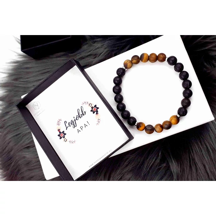 "Legjobb Apa!" díszdobozos ásványkarkötő - matt tigirsszem