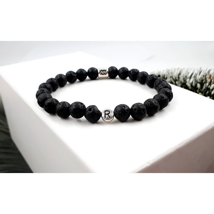 Horoszkópos lávakő ásványkarkötő betűvel