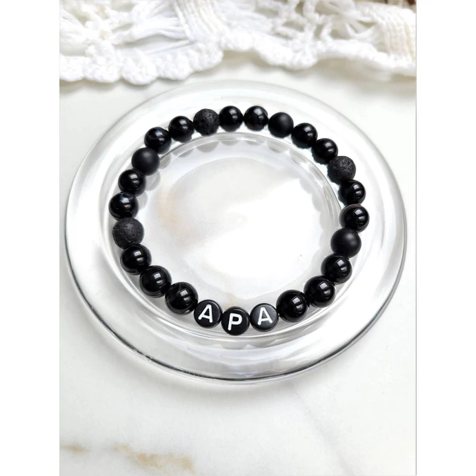 Apa karkötő lávakő és ónix ásványból