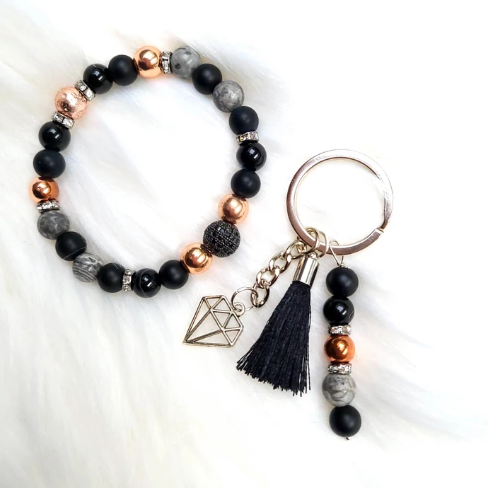 Yvonne Design rosegold-black ékszerszett