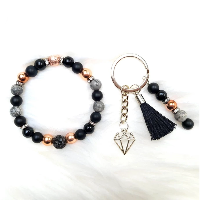 Yvonne Design rosegold-black ékszerszett