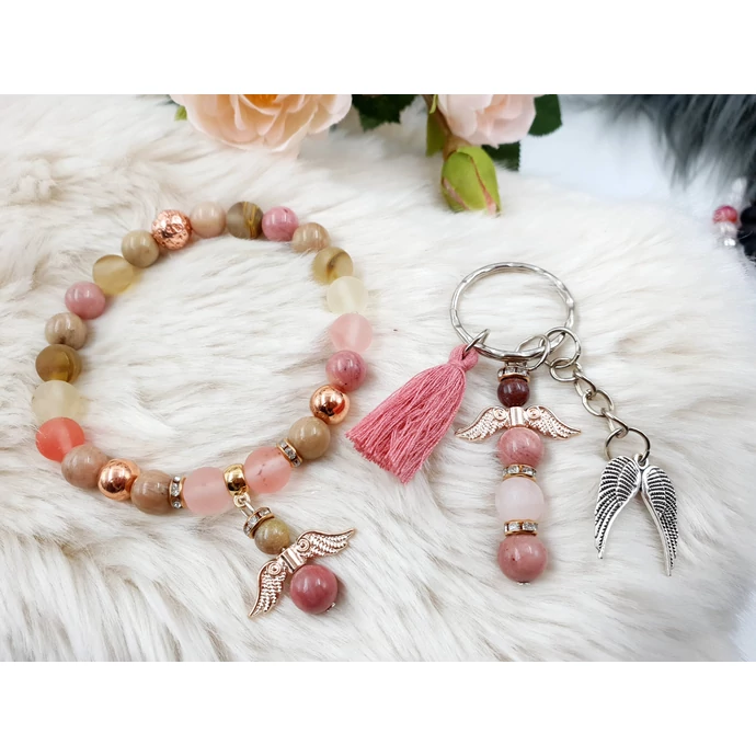 Rosegold angyal ékszerszett, ékszer szett, ajándékötlet, rosegold, kulcstartó ékszerszett, ékszer szett, ajándékötlet, rosegold, kulcstartó, rodonit