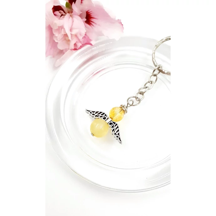 Sárga citrin angyal kulcstartó