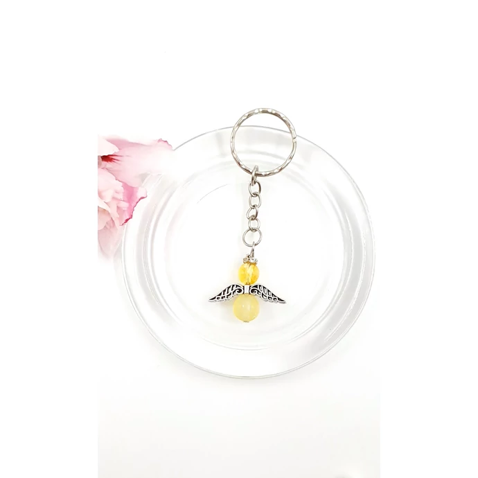 Sárga citrin angyal kulcstartó