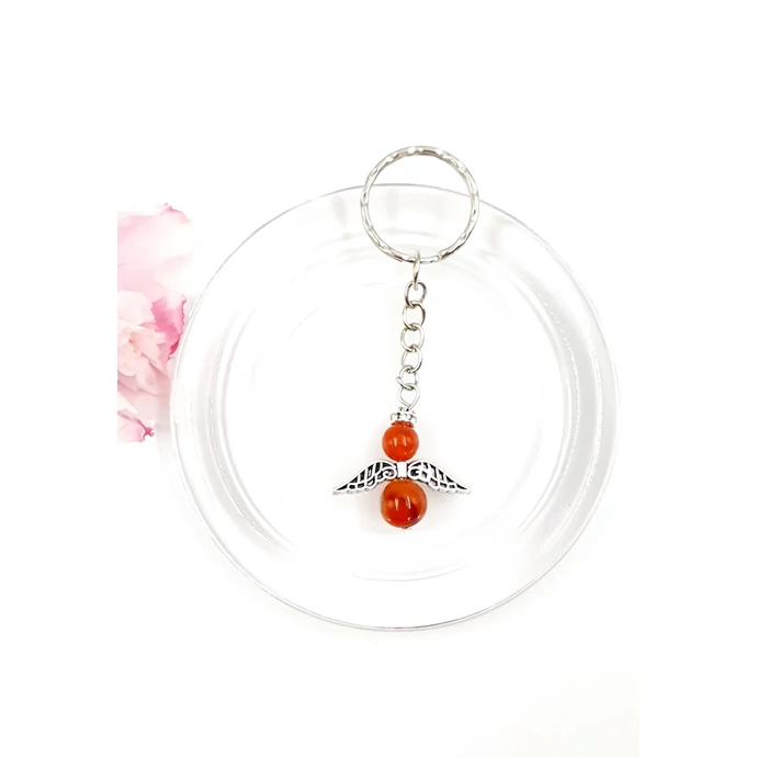 Piros karneol angyal kulcstartó