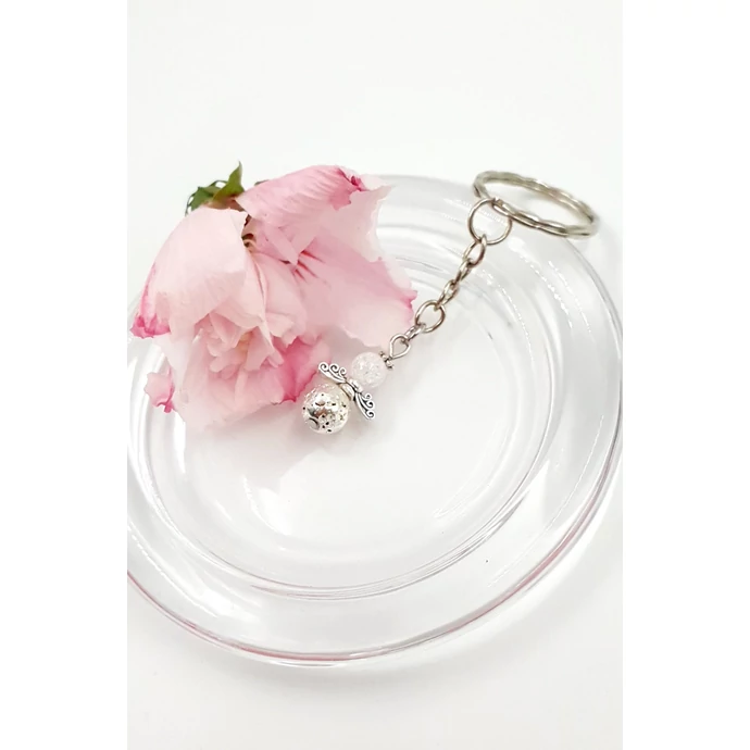 Ezüst lávakő angyal kulcstartó