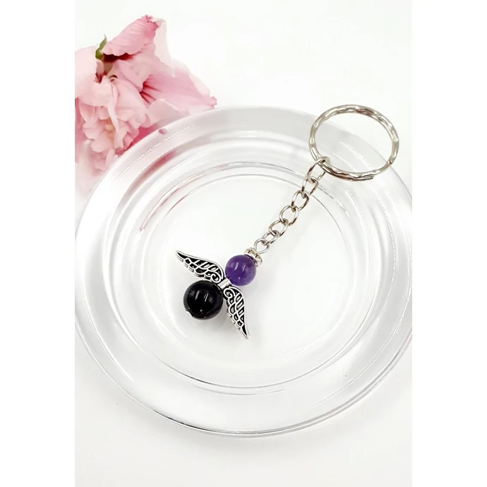 Ametiszt angyal kulcstartó
