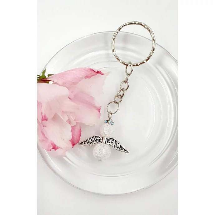 Roppantott hegyikristály angyal kulcstartó