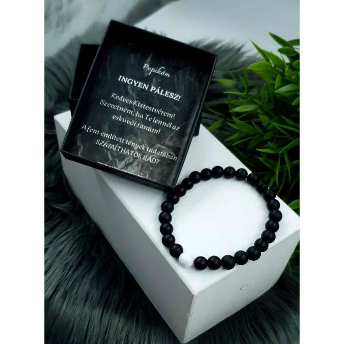 Férfi tanú felkérő ásványkarkötő  ajándék BLACK