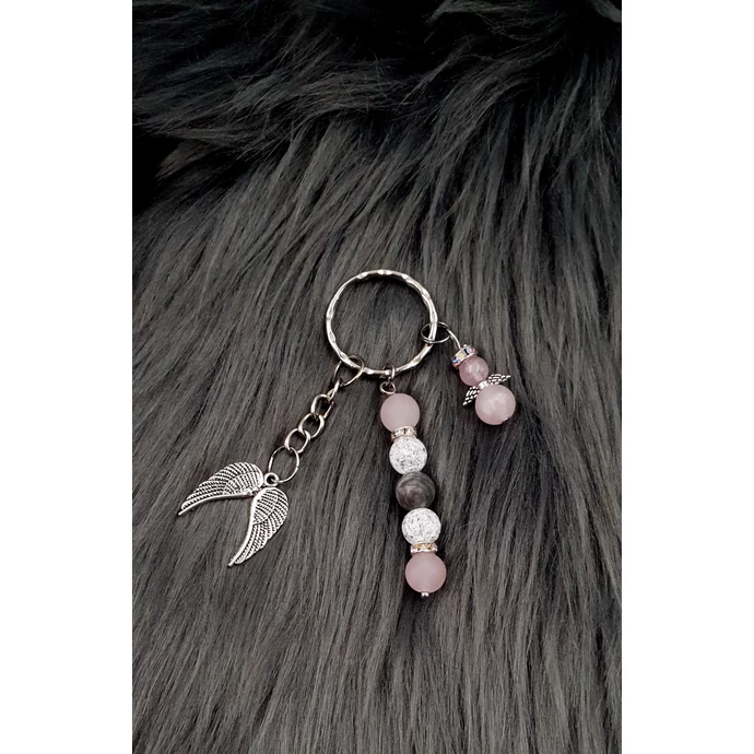 "Angyal" rózsakvarc kulcstartó páros karkötő pároskarkötő ékszer ásvány ásványkulcstartó