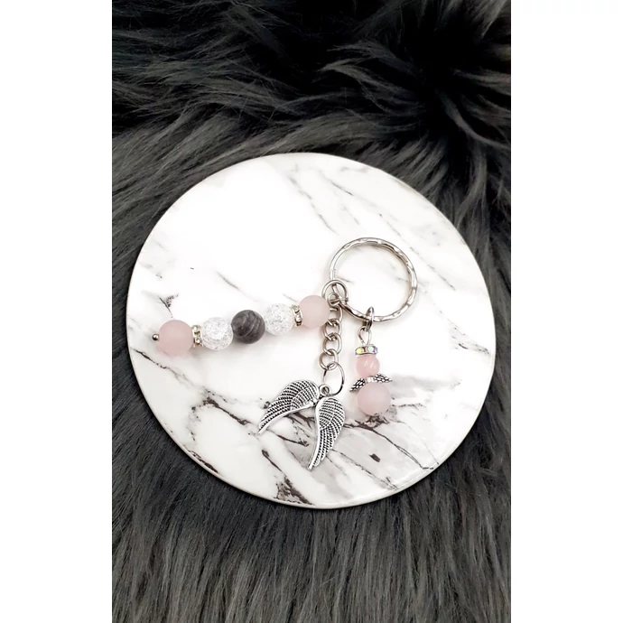 "Angyal" rózsakvarc kulcstartó ásvány ásványkulcstartó