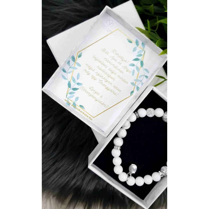 Keresztszülő felkérő hófehér LUXURY ásványkarkötő