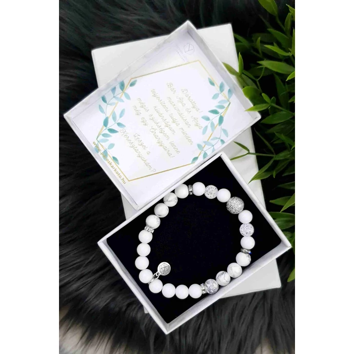 Keresztszülő felkérő hófehér LUXURY ásványkarkötő