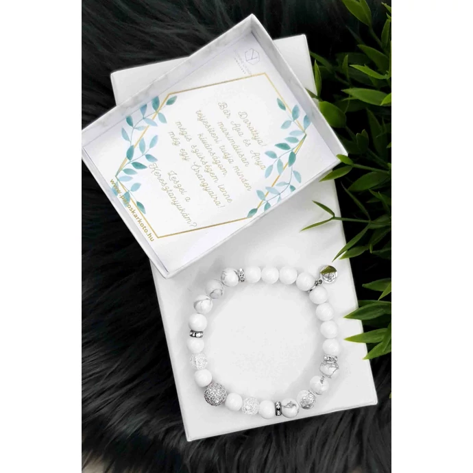 Keresztszülő felkérő hófehér LUXURY ásványkarkötő