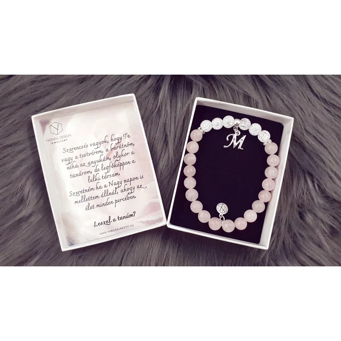 Tanú felkérő ásványkarkötő díszdobozban "rózsakvarc"