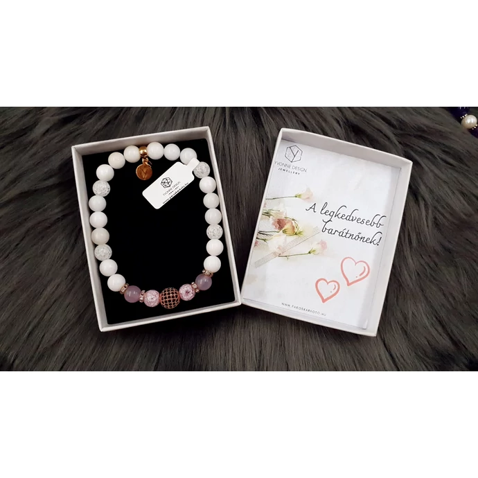 Díszdobozos LUXURY ásványkarkötő személyes üzenettel áegjobb barátnőnek yvonne design medállal barátság
