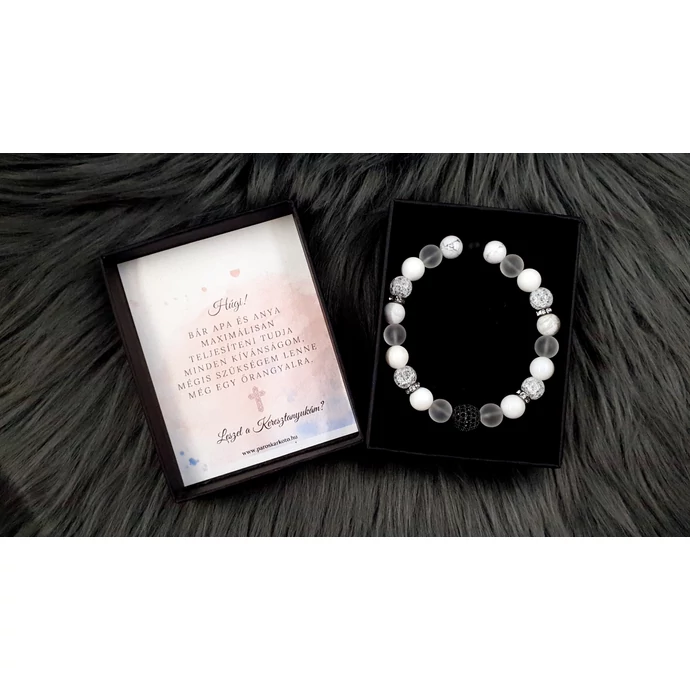 Keresztszülő felkérő díszdobozos  LUXURY ásványkarkötő kereszt szülő keresztanya ajándék keresztelés felkérő ajándék