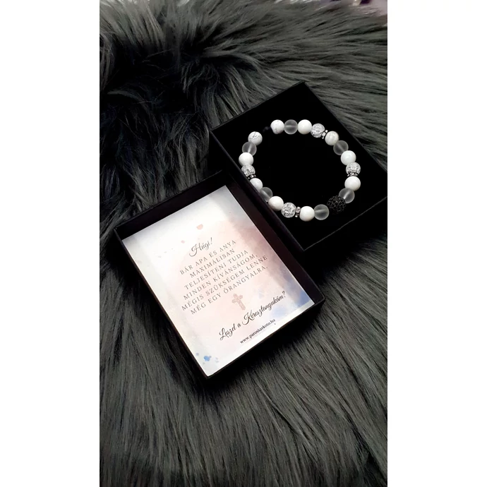 Keresztszülő felkérő díszdobozos  LUXURY ásványkarkötő kereszt szülő keresztanya ajándék keresztelés felkérő ajándék