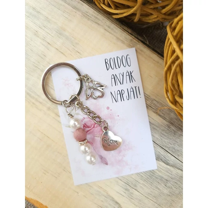Mom medálkás anyák napi kulcstartó feliratos kártyával