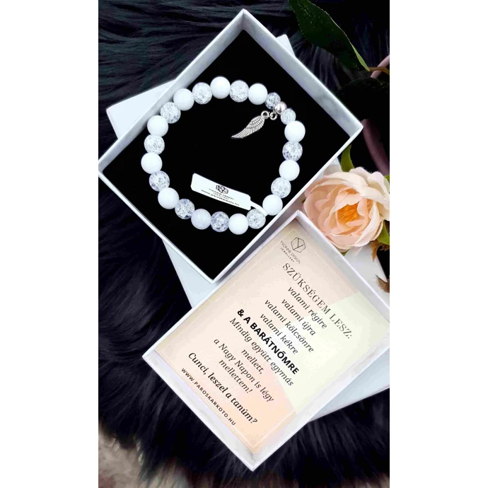 Díszdobozos tanú felkérő karkötő angyalszárny medállal