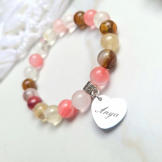 Anya medálos gyönyörű rózsaopál ásványkarkötő