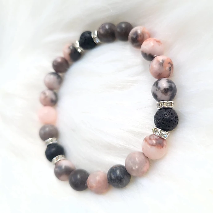 Yvonne Design cseresznyevirág jáspis ásványkarkötő ezüst díszítéssel