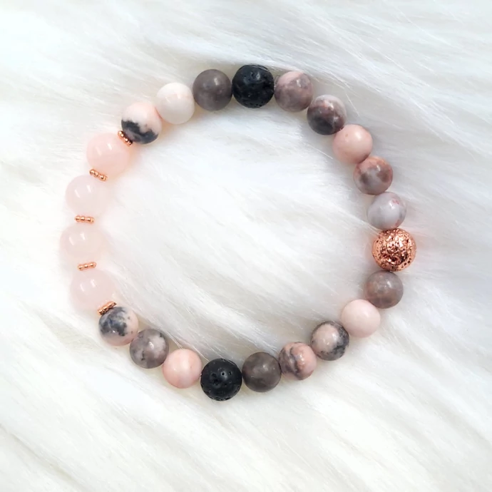 Yvonne Design cseresznyevirág jáspis ásványkarkötő rosegold díszítéssel