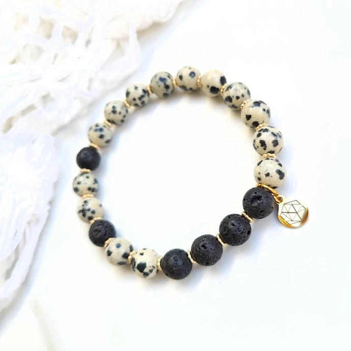 Yvonne Design dalmatajáspis ásványkarkötő - gold