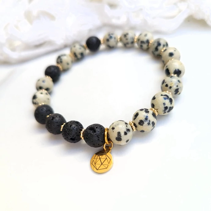 Yvonne Design dalmatajáspis ásványkarkötő - gold