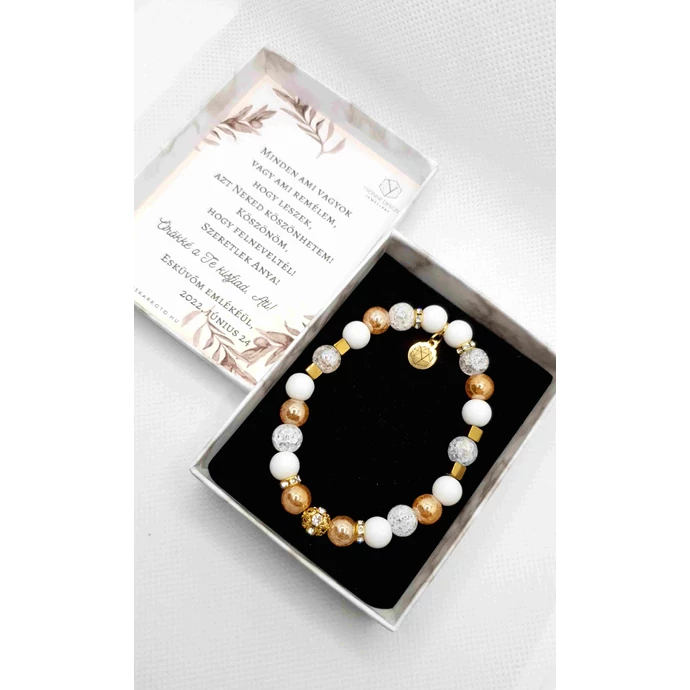 Szülőköszöntő fehér-arany kristálykarkötő 