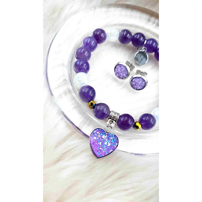 Druzy ásványékszer szett ,ametiszt