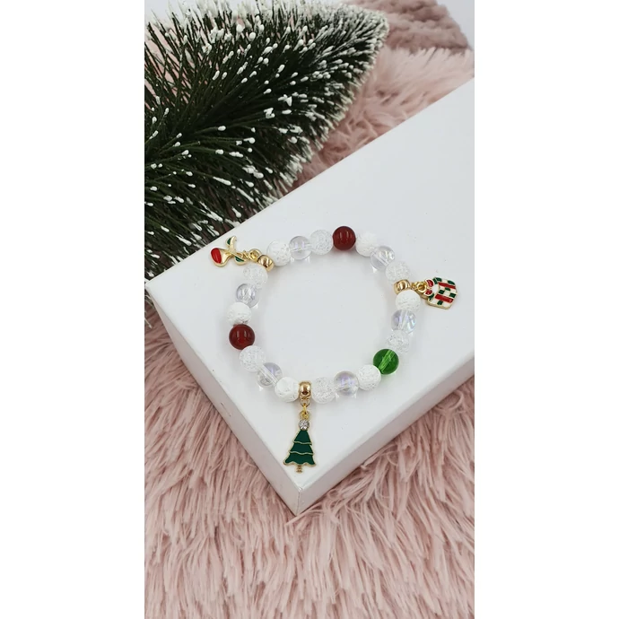 Karácsonyi charm ásványkarkötő 