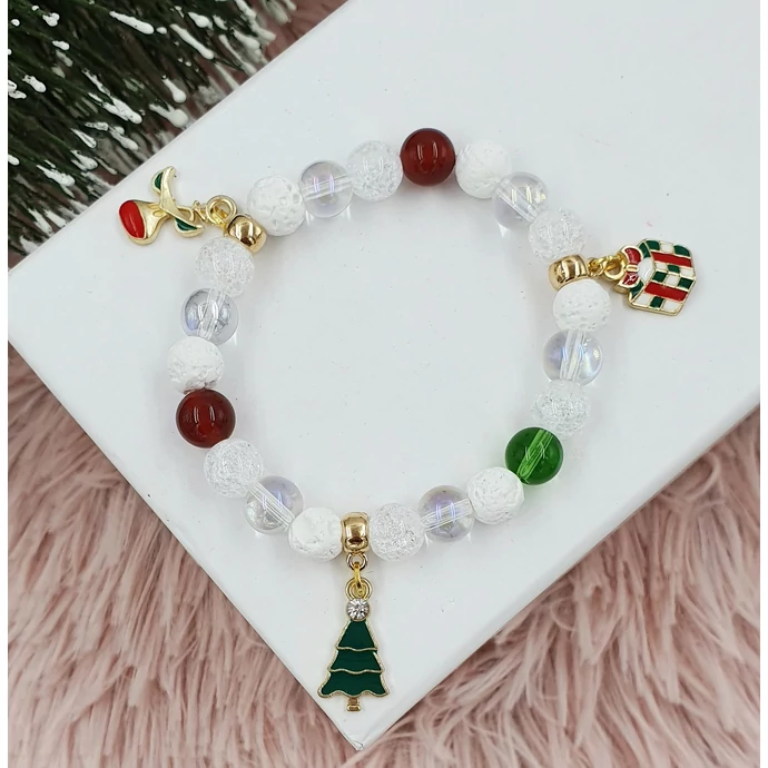 Karácsonyi charm ásványkarkötő 