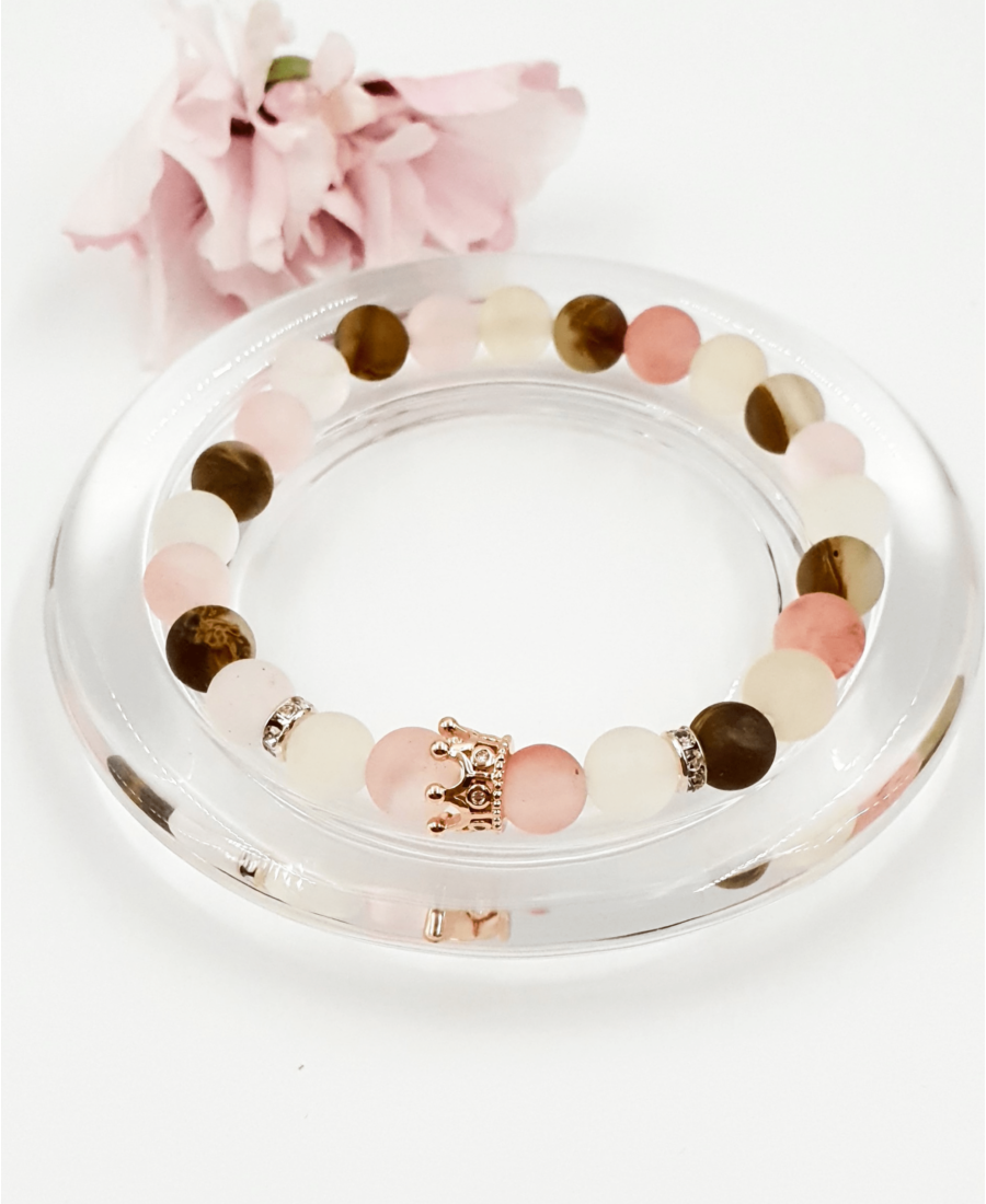 Rosegold korona medálos LUXURY ásványkarkötő ásvány, rózsaopál, rosegold, korona medál,ajándékötlet